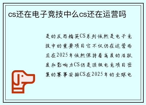cs还在电子竞技中么cs还在运营吗