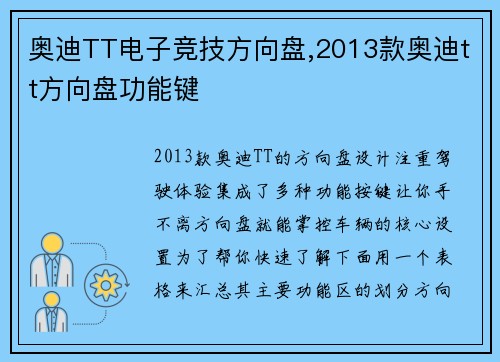 奥迪TT电子竞技方向盘,2013款奥迪tt方向盘功能键